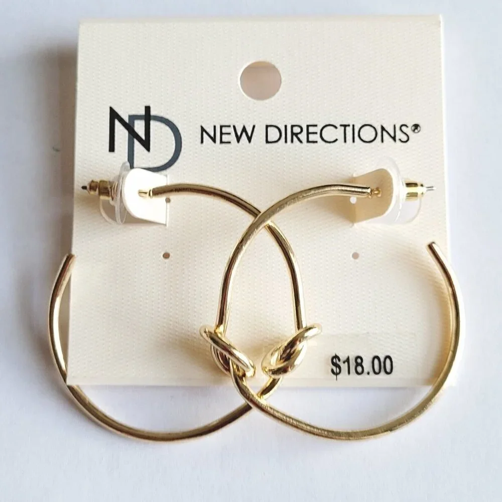 New Directions Gold Tone Knot Hoop Earrings 1.5